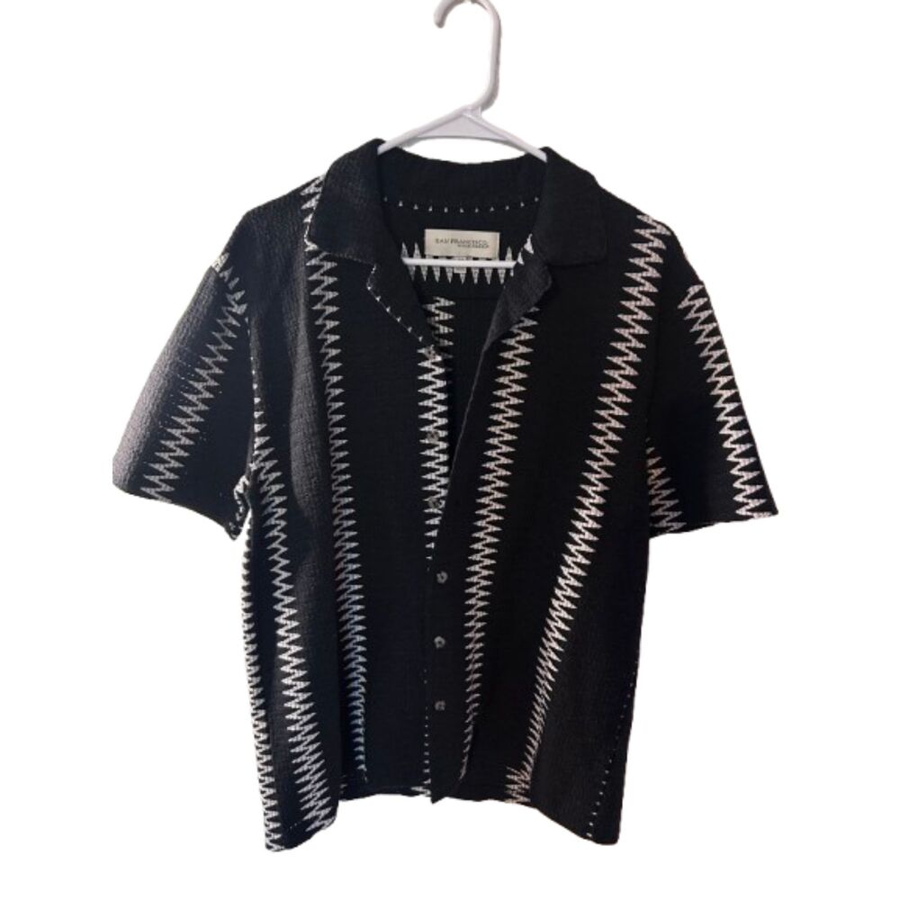 San Francisco Work Shirts Black Patterned Button-Up Shirt Size M